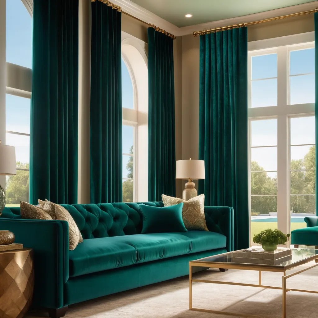 Plain Premium Velvet Fabric Curtain / Drapes - Teal Green